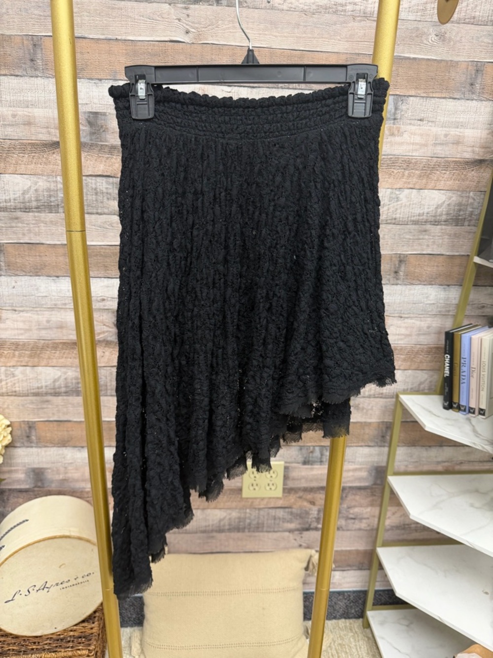 Free People Black Asymmetrical Lace Mini Skirt XS